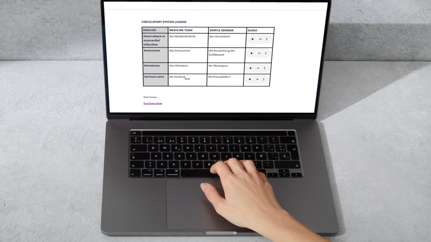 FSP vocab trainer in use by foreign doctor with medical terms translated automatically